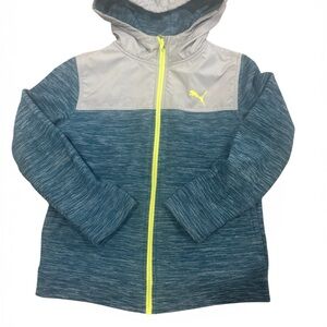 Puma Boys Teal Heather Hooded Jacket with Gray Yoke & Neon Yellow Trim